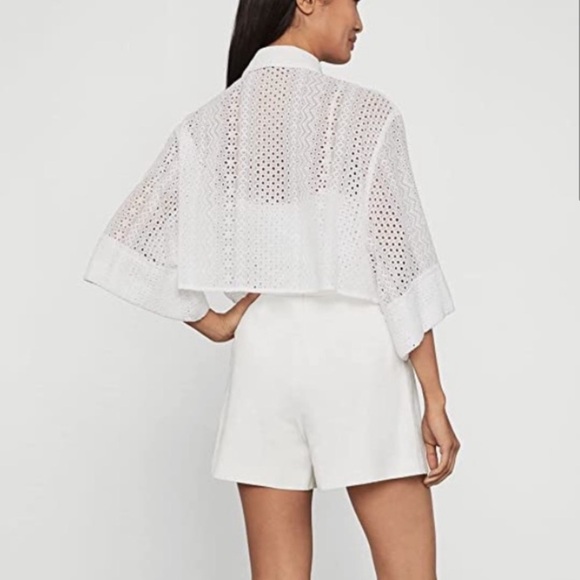 BCBGMaxAzria White Collared Eyelet Button-Down Crop - Picture 3 of 7